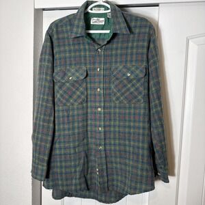 Vintage Sears Roebuck Shirt Mens Plaid Wool Blend Flannel Large Single Needle